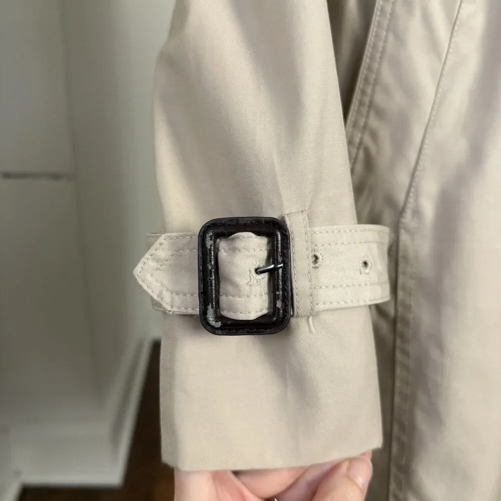 Cole Haan Hooded Trench Coat Beige Double Breasted Belted Medium